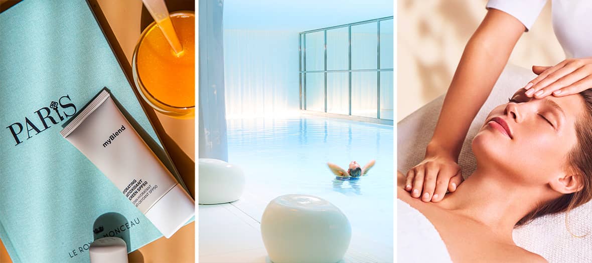 Expérience bien-être haut de gamme au spa du Royal Monceau à Paris, avec une piscine lumineuse et des soins signature Clarins.