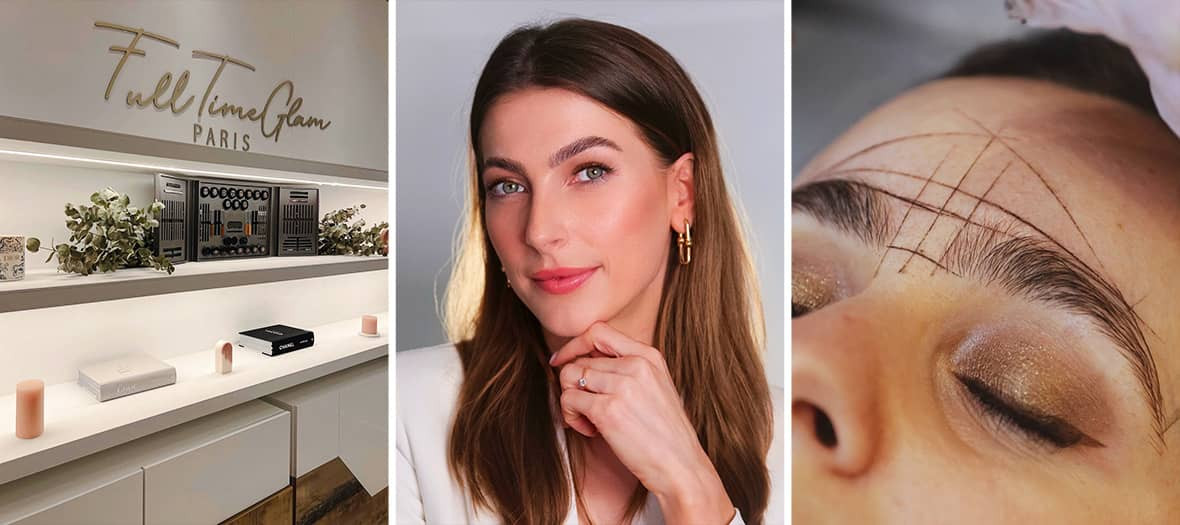 Femme en pleine séance de mise en beauté des sourcils dans un salon spécialisé à Paris, avec un professionnel en train de dessiner la forme parfaite pour un regard sublimé.