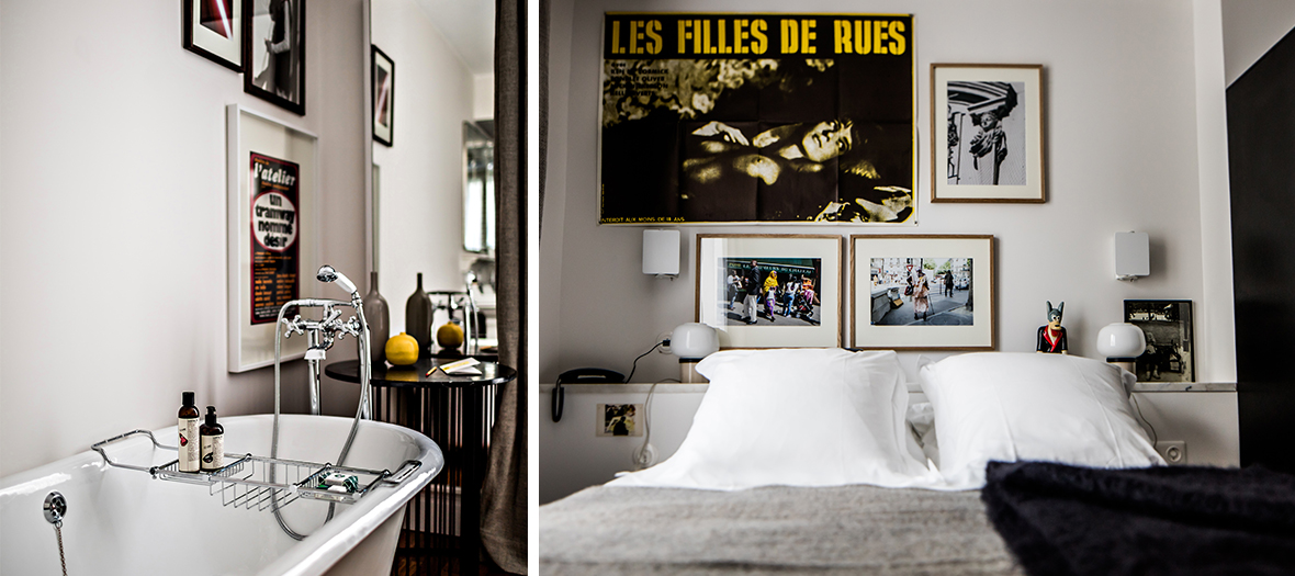 Hôtel Pigalle, Paris : Un style résolument arty et vintage, avec une chambre décorée de cadres d’affiches rétro et une salle de bain équipée d’une élégante baignoire sur pieds. Une atmosphère inspirée des vieux boudoirs parisiens.