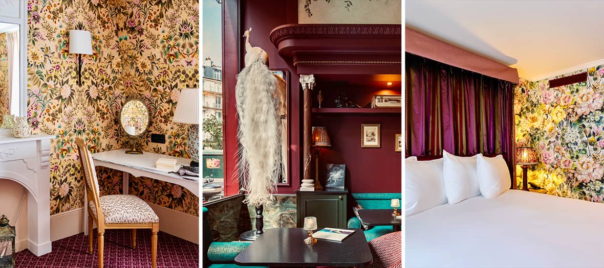 Une Autre Chambre, un hôtel au charme éclectique à Paris avec une décoration florale, un salon feutré et une chambre à l’ambiance romantique.