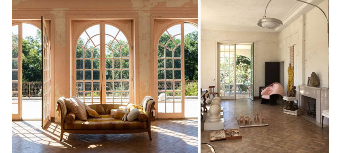 Villa Magnan à Biarritz : Une demeure historique au charme suranné avec de grandes ouvertures cintrées, une lumière douce filtrant à travers les vitres et une décoration vintage mettant en valeur l’élégance du lieu.