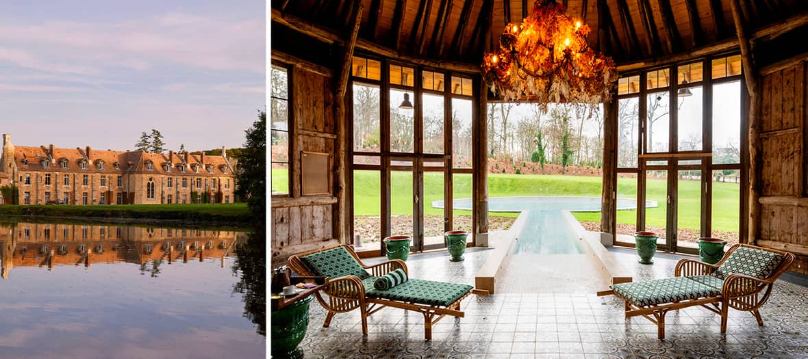 Hôtel de charme Abbaye des Vaux de Cernay près de Paris, avec façade historique et spa luxueux offrant une vue panoramique sur la nature.